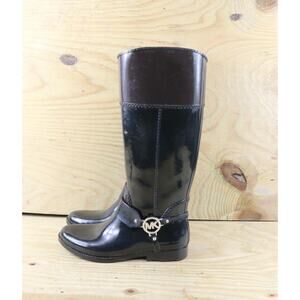 Michael Kors Boots Womens 9M Black Brown Multi Fulton Harness Rain Boots Tall